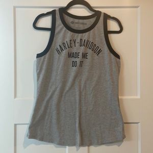 Harley Davidson Large gray and black tank top EUC Harley Davidson made me do it